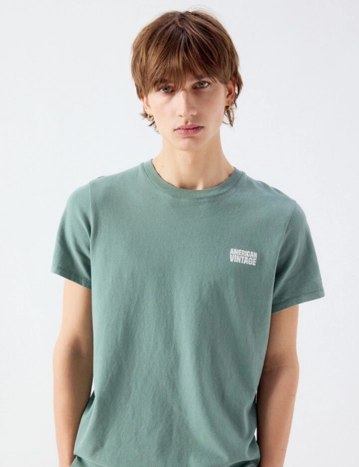 American Vintage T-shirt Homme Manches Courtes Col Rond Ykobow Vert - 2