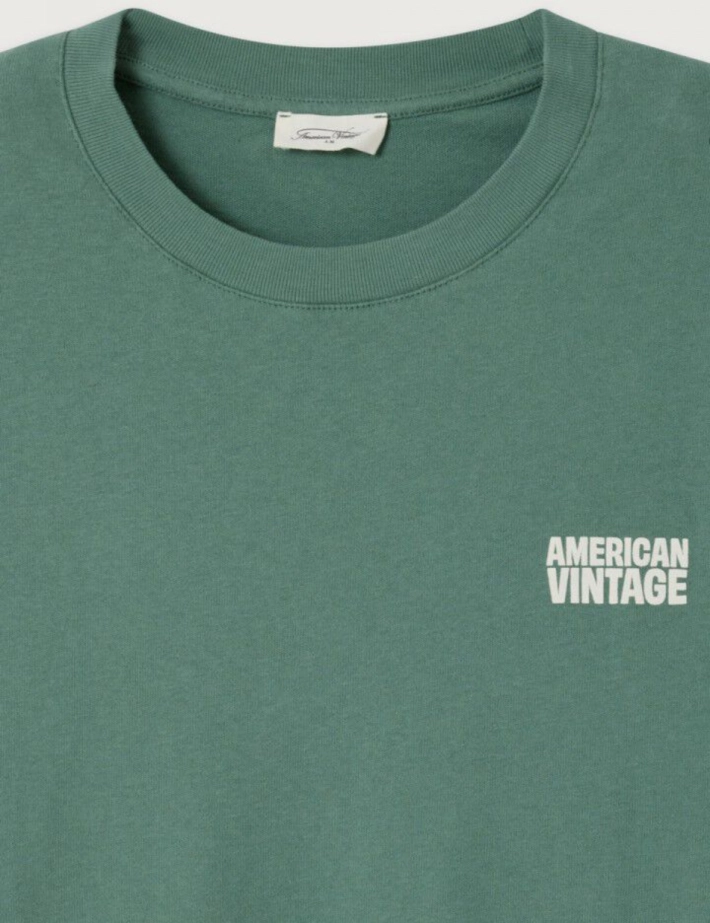 American Vintage T-shirt Homme Manches Courtes Col Rond Ykobow Vert - 6