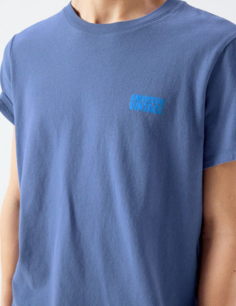 American Vintage T-shirt Homme Manches Courtes Col Rond Ykobow Azur - 4