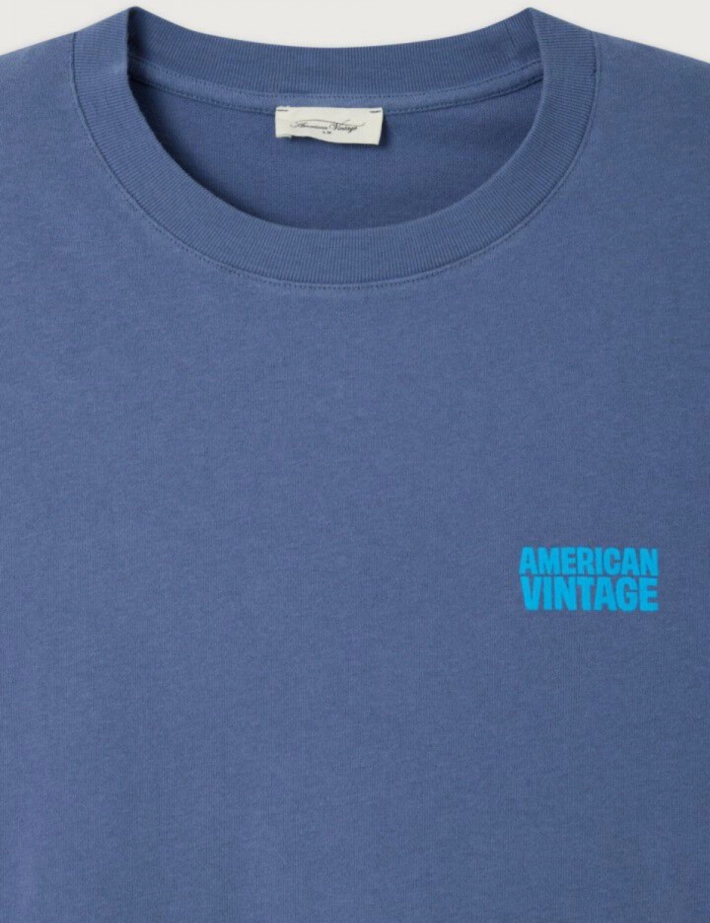American Vintage T-shirt Homme Manches Courtes Col Rond Ykobow Azur - 6
