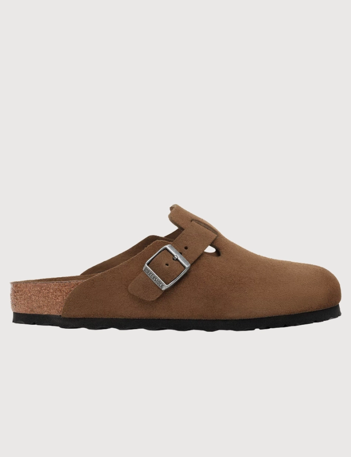 Birkenstock Sabots Boston Soft Footbed Suède Marron Femme
