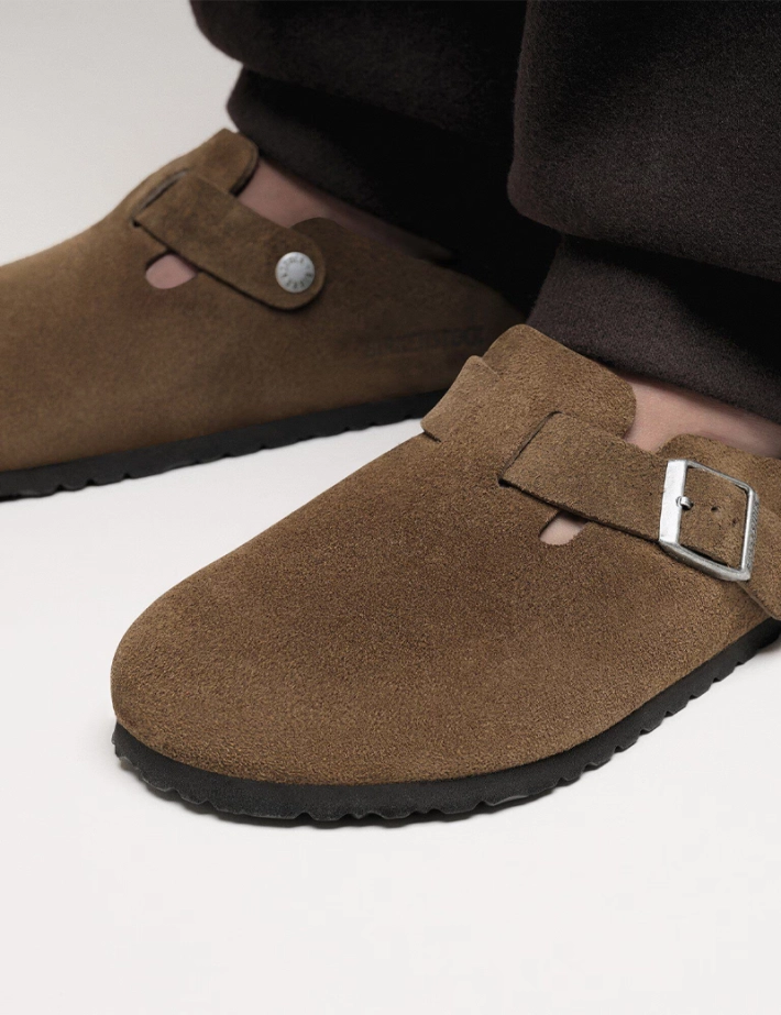 Birkenstock Sabots Boston Soft Footbed Suède Marron Femme - 3