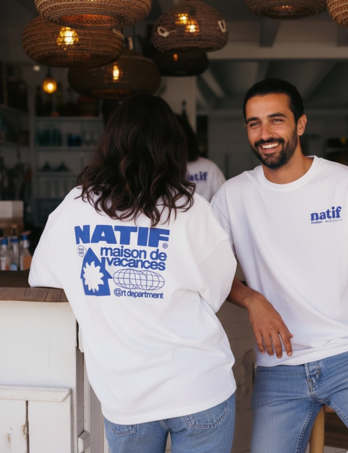 Natif T-Shirt Unisexe Loose Maison de Vacances Blanc