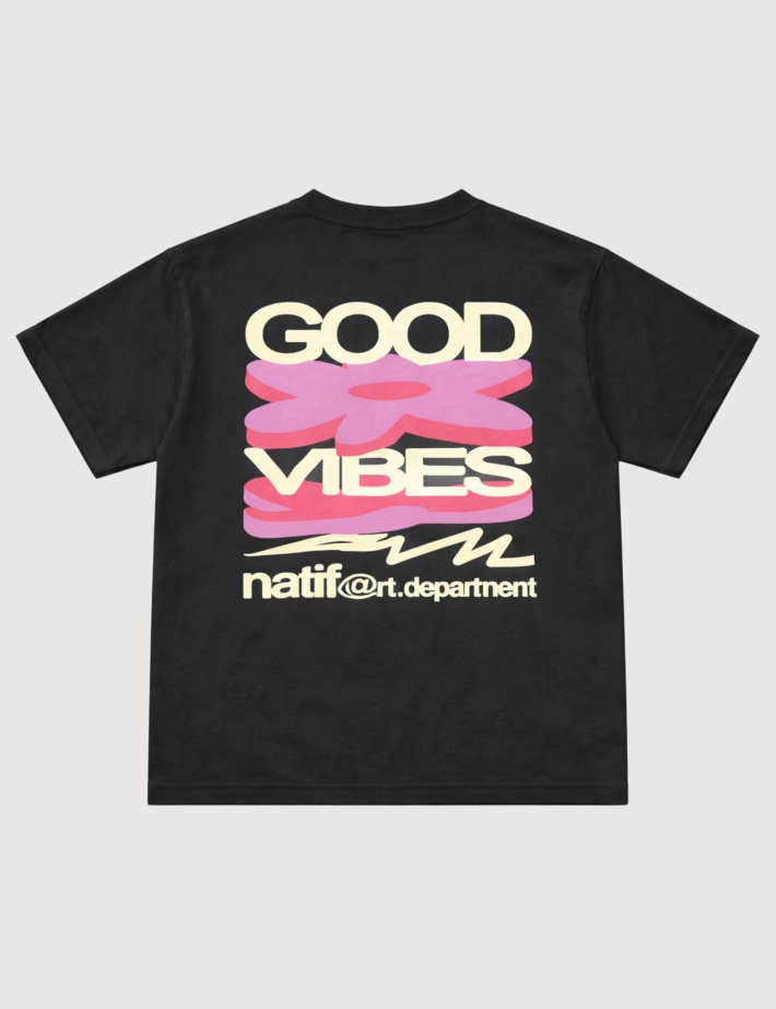 Natif T-Shirt Unisexe Loose Good Vibes Art Noir - 3