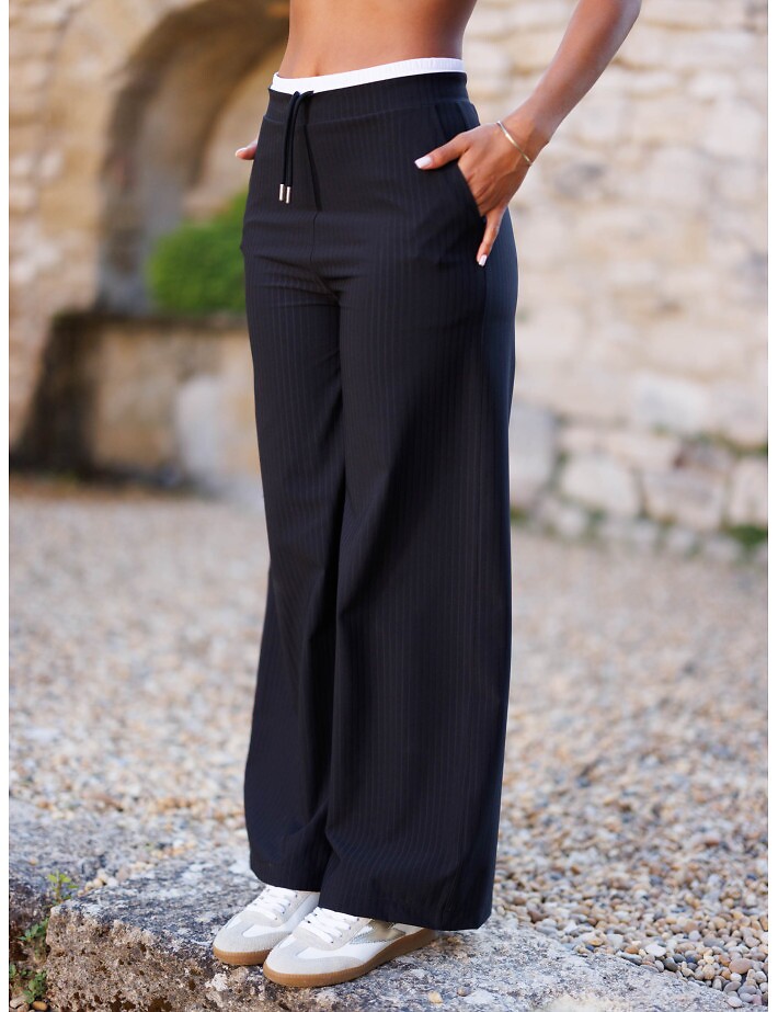 HBT Taylor Chic Chaine & Trame Rayure Waffle | Aris Pantalon Noir