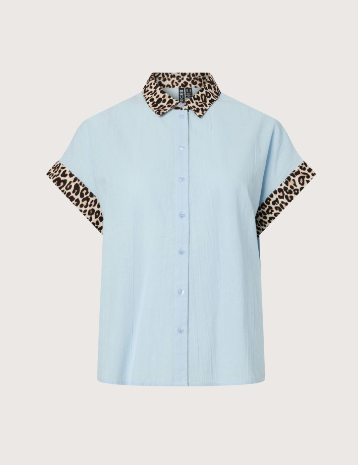 PIECES Chemise Femme Manches Courtes Javier Bleu Léopard