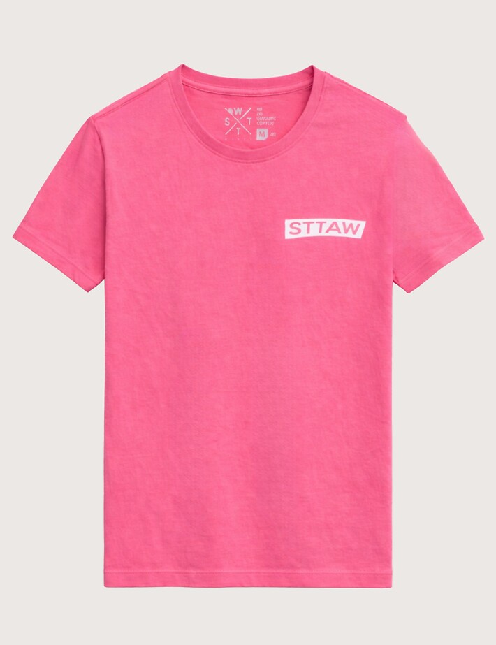 WATTS T-Shirt Homme Manches Courtes ADN Rose Fluo Logo Ice Bleu