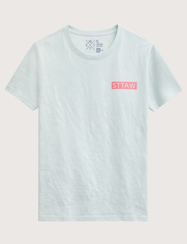 WATTS T-Shirt Homme Manches Courtes ADN Ice Bleu Logo Rose Fluo