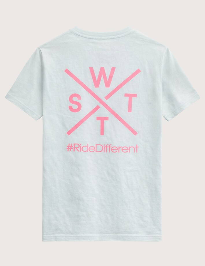 WATTS T-Shirt Homme Manches Courtes ADN Ice Bleu Logo Rose Fluo - 2
