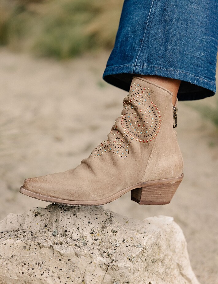 Métisse Bottines en Cuir à Rivets Taupe - 4