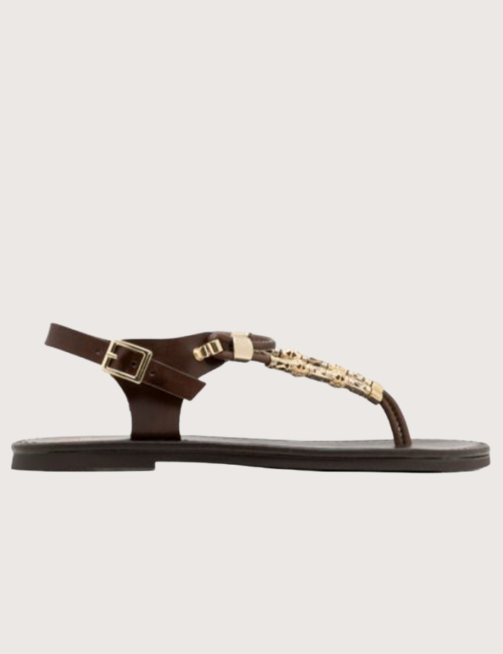 PORRONET Sandales Plates en Cuir Escalava Moka Marron