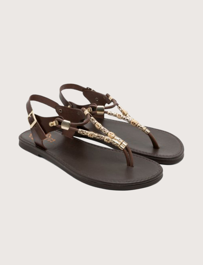 PORRONET Sandales Plates en Cuir Escalava Moka Marron - 2