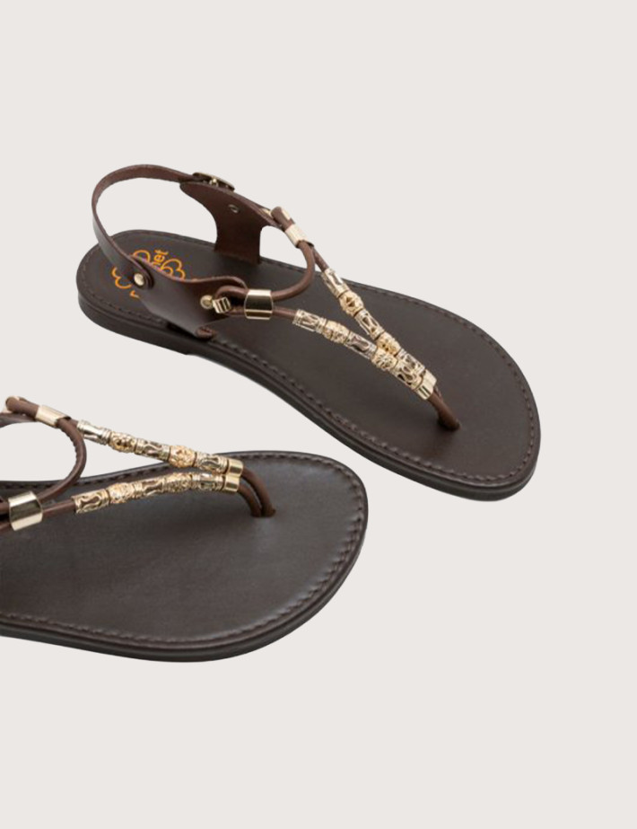 PORRONET Sandales Plates en Cuir Escalava Moka Marron - 4