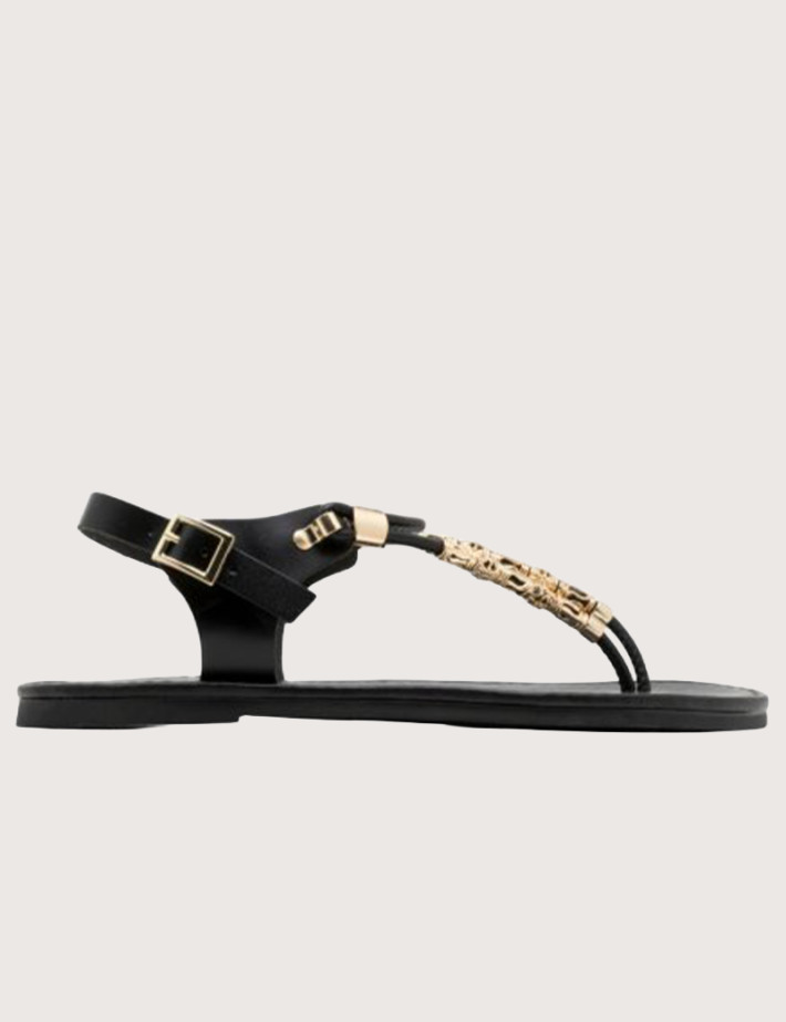PORRONET Sandales Plates en Cuir Escalava Noir