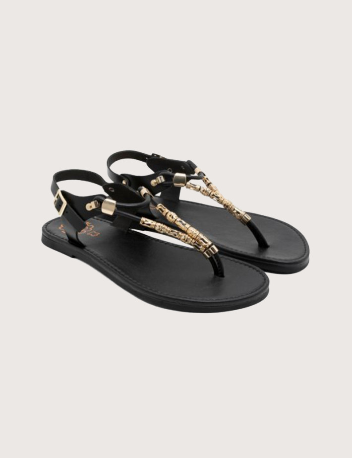 PORRONET Sandales Plates en Cuir Escalava Noir - 2