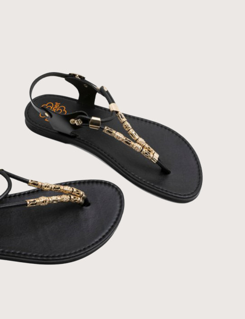 PORRONET Sandales Plates en Cuir Escalava Noir - 4