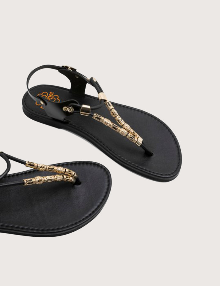 PORRONET Sandales Plates en Cuir Escalava Noir - 4