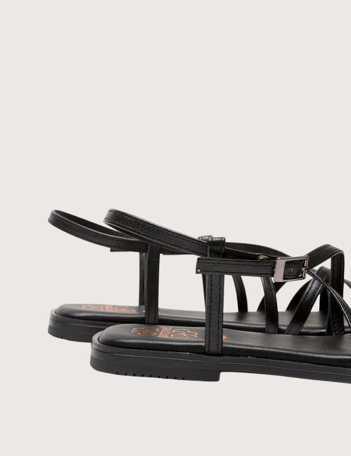 PORRONET Sandales Plates en Cuir Noir - 3