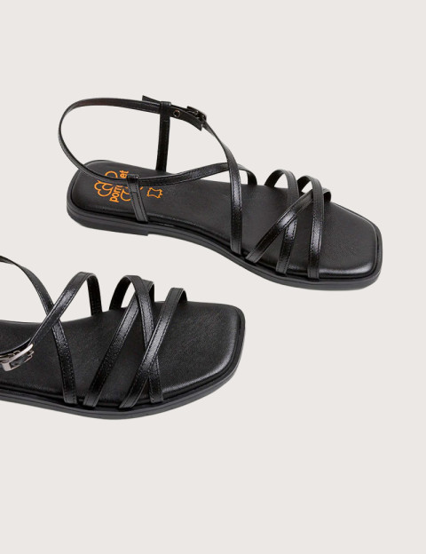 PORRONET Sandales Plates en Cuir Noir - 4