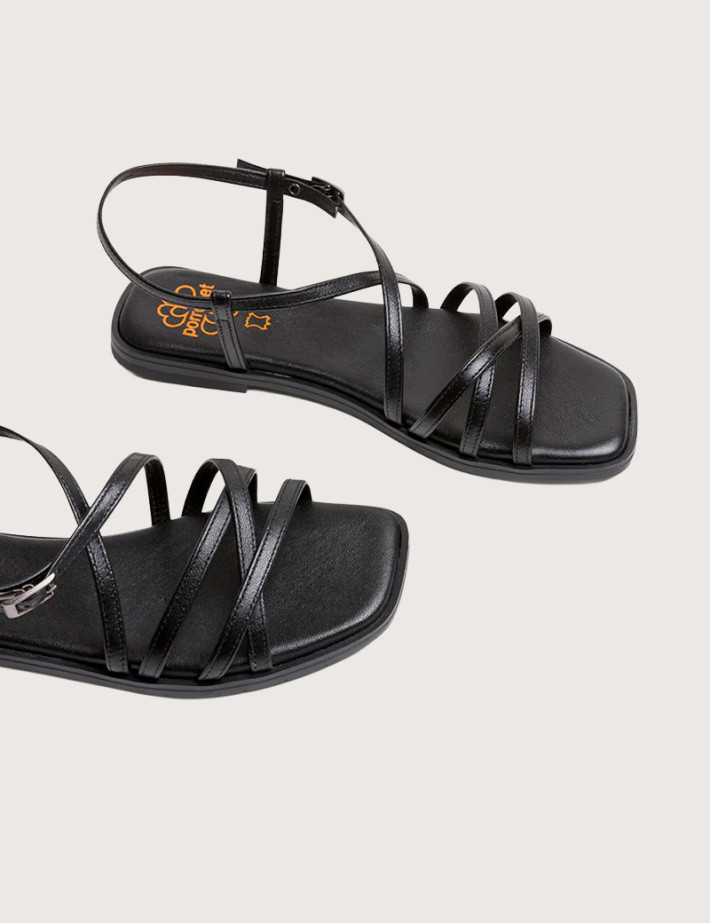 PORRONET Sandales Plates en Cuir Noir - 4