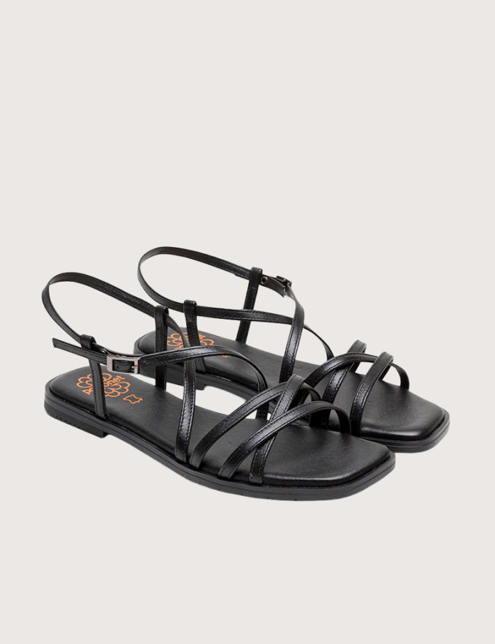 PORRONET Sandales Plates en Cuir Noir - 6