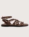 PORRONET Sandales Plates en Cuir Cloutés Moka Marron