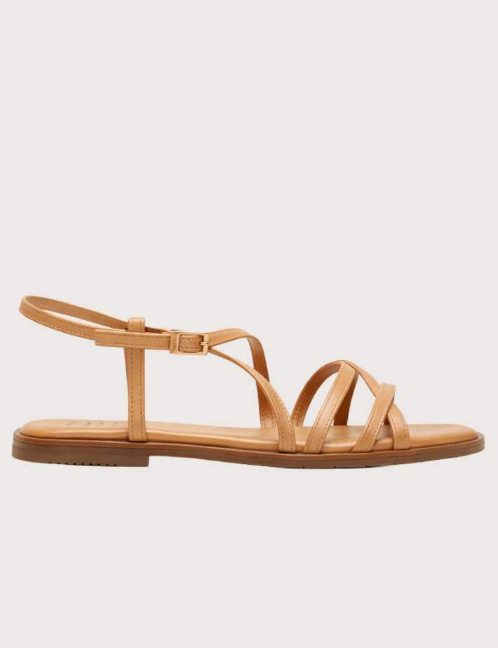 PORRONET Sandales Plates en Cuir Taupe
