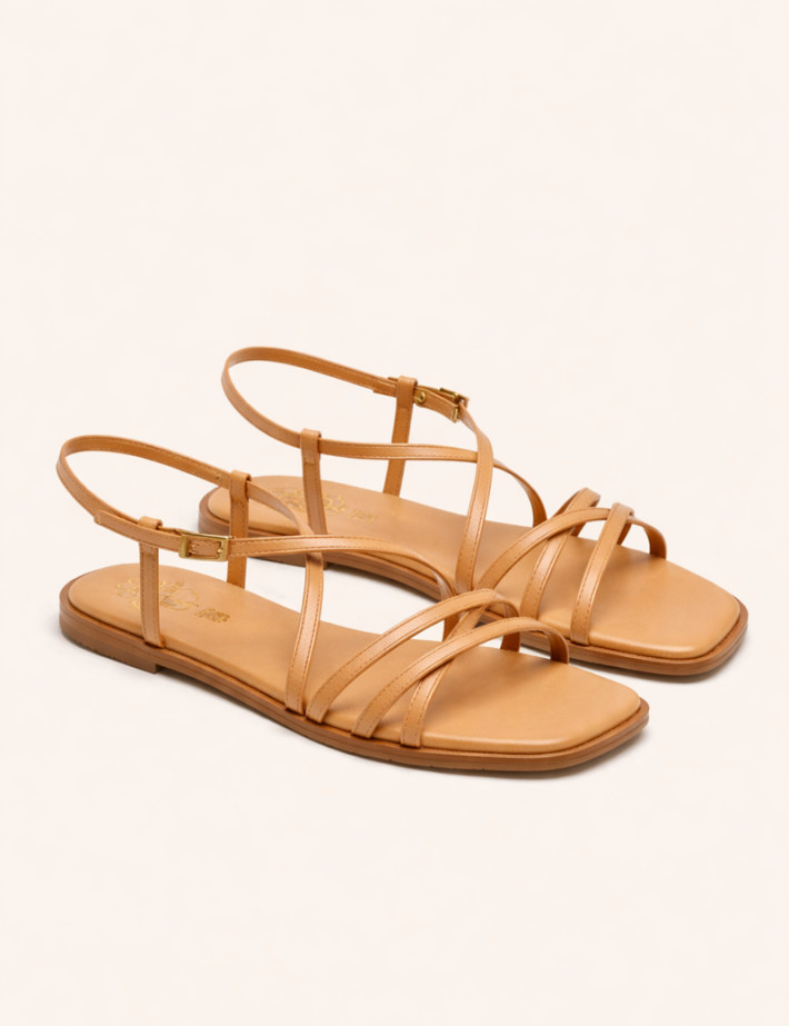PORRONET Sandales Plates en Cuir Taupe - 3
