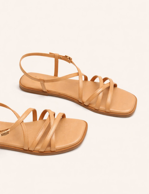 PORRONET Sandales Plates en Cuir Taupe - 5