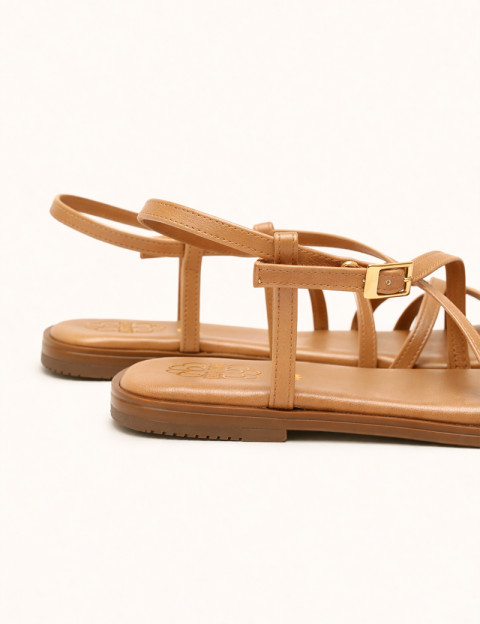 PORRONET Sandales Plates en Cuir Taupe - 6