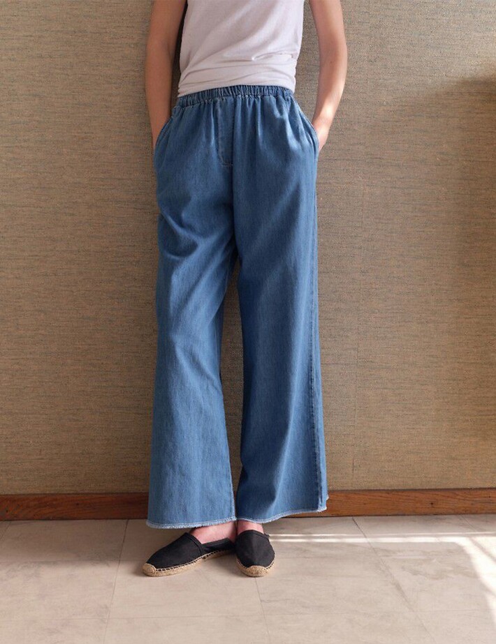 American Vintage Pantalon Femme Evase Denim Medium Izeway Bleu - 2