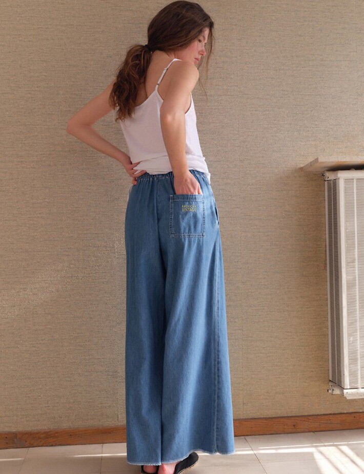 American Vintage Pantalon Femme Evase Denim Medium Izeway Bleu - 3