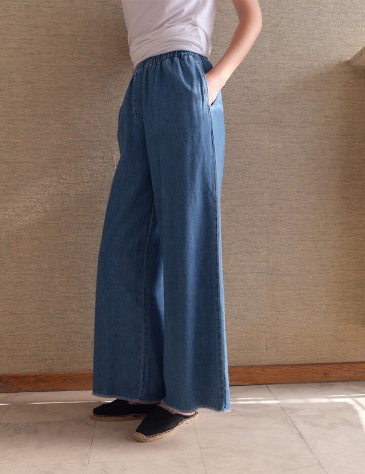 American Vintage Pantalon Femme Evase Denim Medium Izeway Bleu - 4