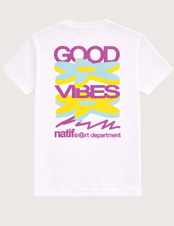 Natif T-Shirt Unisexe Loose Good Vibes Art Blanc - 2