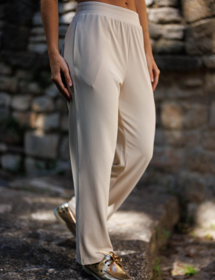 HBT Summer Chic Pique Wave | Cross Pantalon Ecru Femme