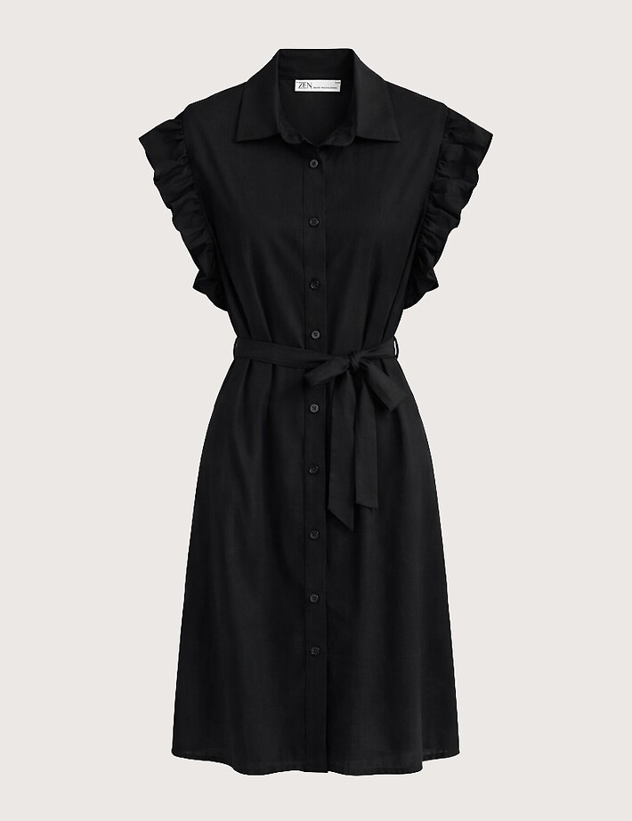 ZEN Robe Chemise Manches Volants Noir