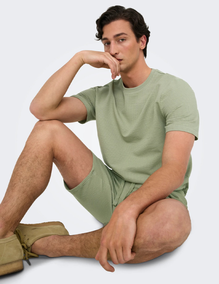 Only & Sons Short Homme Kian Life Gaufré Kaki Noos - 2