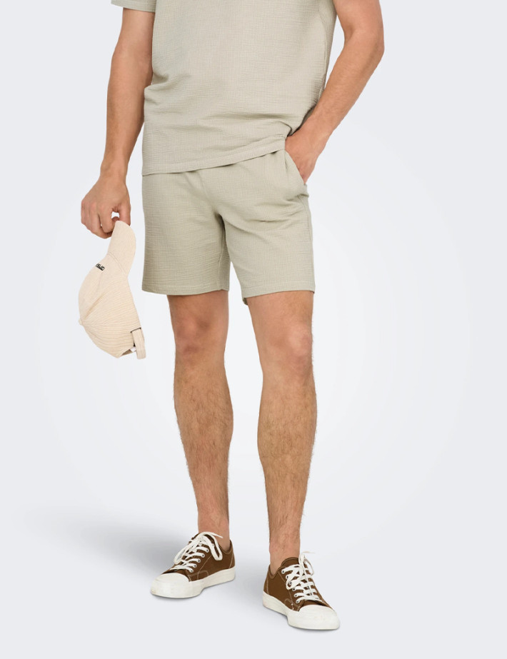 Only & Sons Short Homme Kian Life Gaufré Beige Noos - 2