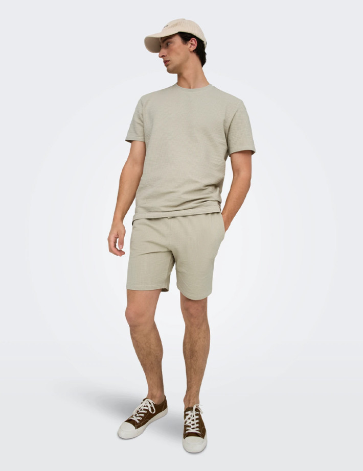 Only & Sons Short Homme Kian Life Gaufré Beige Noos - 4