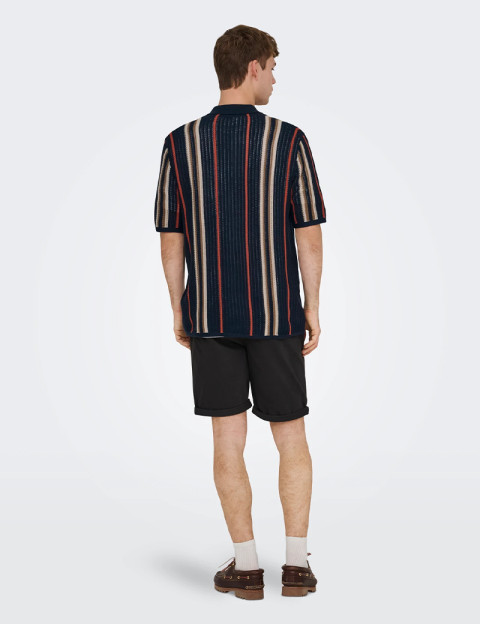Only & Sons Chemise Homme en Maille Rayé Leon Marine - 4