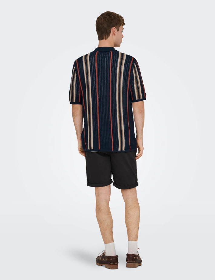Only & Sons Chemise Homme en Maille Rayé Leon Marine - 4