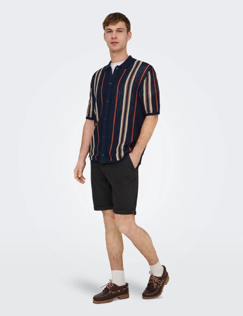 Only & Sons Chemise Homme en Maille Rayé Leon Marine - 5