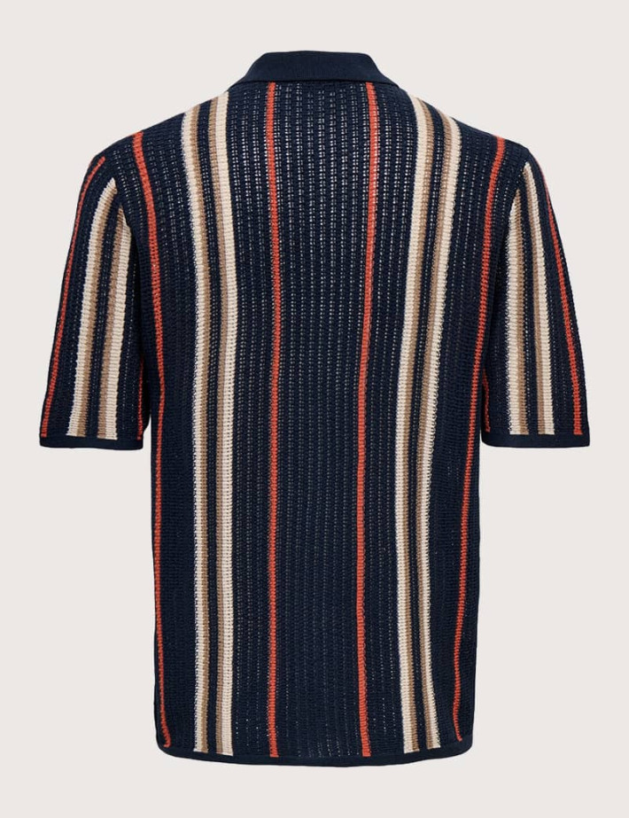 Only & Sons Chemise Homme en Maille Rayé Leon Marine - 6