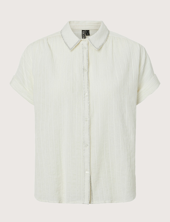 PIECES Chemise Femme Manches Courtes Blanca Ecru
