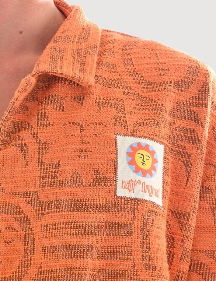 Natif Chemise Homme Manches Courtes Jacquard Sunny Bloom Orange - 4