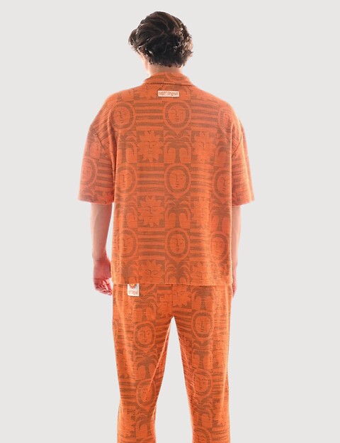 Natif Chemise Homme Manches Courtes Jacquard Sunny Bloom Orange - 5