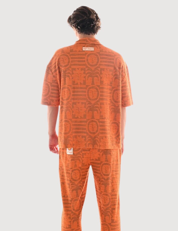 Natif Chemise Homme Manches Courtes Jacquard Sunny Bloom Orange - 5