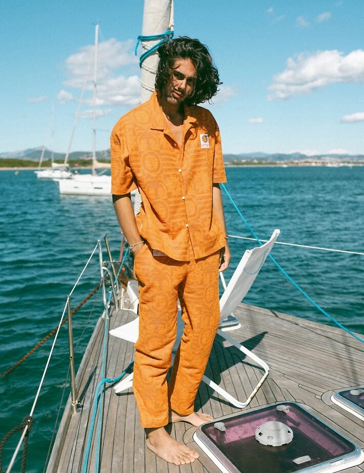 Natif Chemise Homme Manches Courtes Jacquard Sunny Bloom Orange - 2