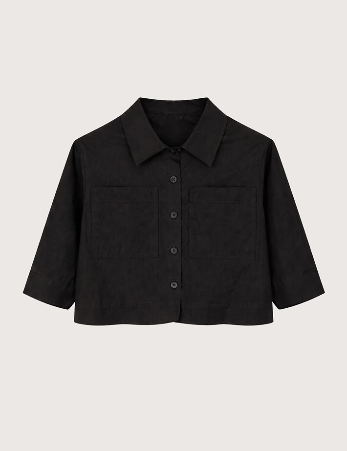 Bomboogie Chemise Femme Manches Courtes en Gabardine Noir
