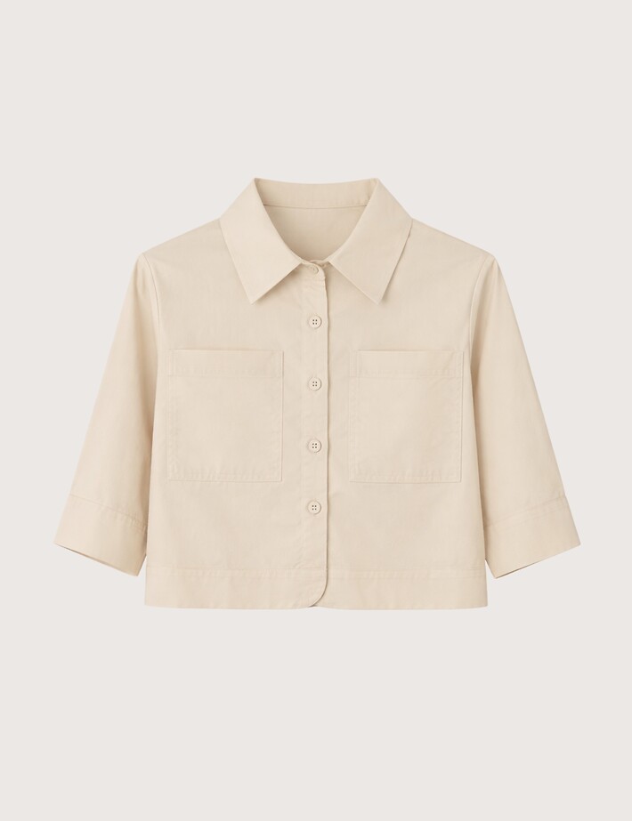 Bomboogie Chemise Femme Manches Courtes en Gabardine Ecru